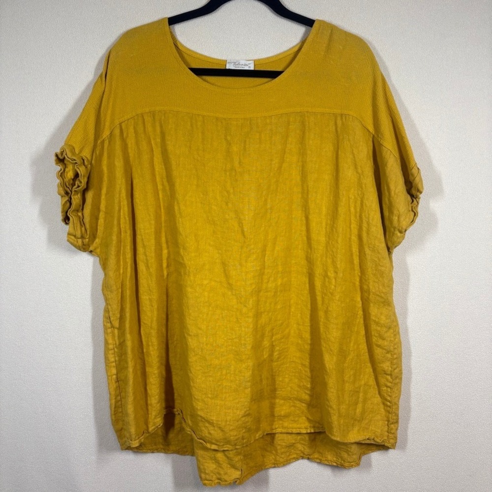 Bella Umbra Linen Top Womens‎ 3X Yellow Lagenlook Artistic Boho Layer Natural
